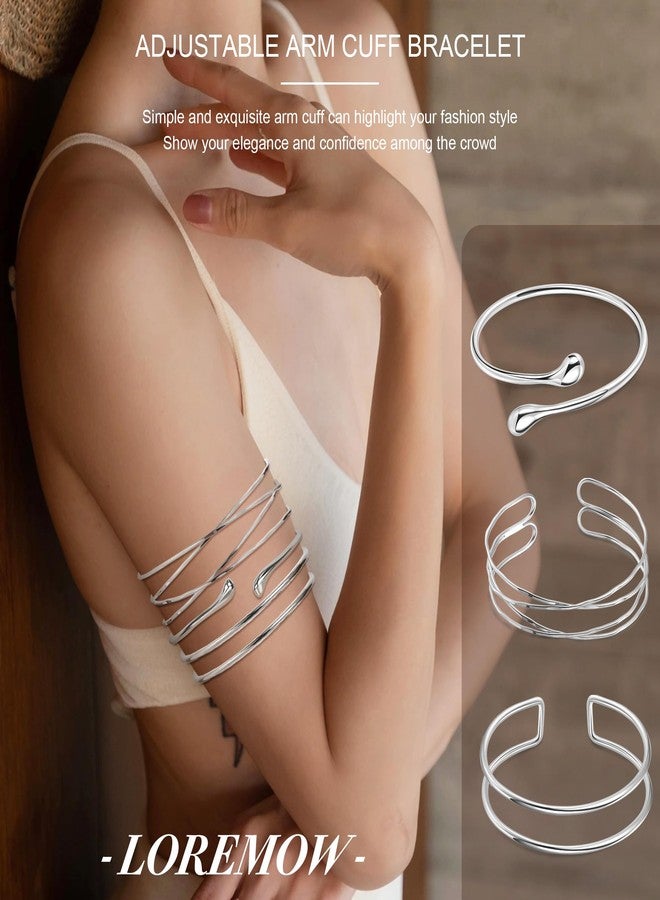 LOREMOW 7Pcs Upper Arm Cuff for Women Gold Silver Open Arm Cuff Bracelets Adjustable Armlet Armband Minimalist Coil Swirl Arm Cuff Bracelet Jewelry Silver B - Image 5